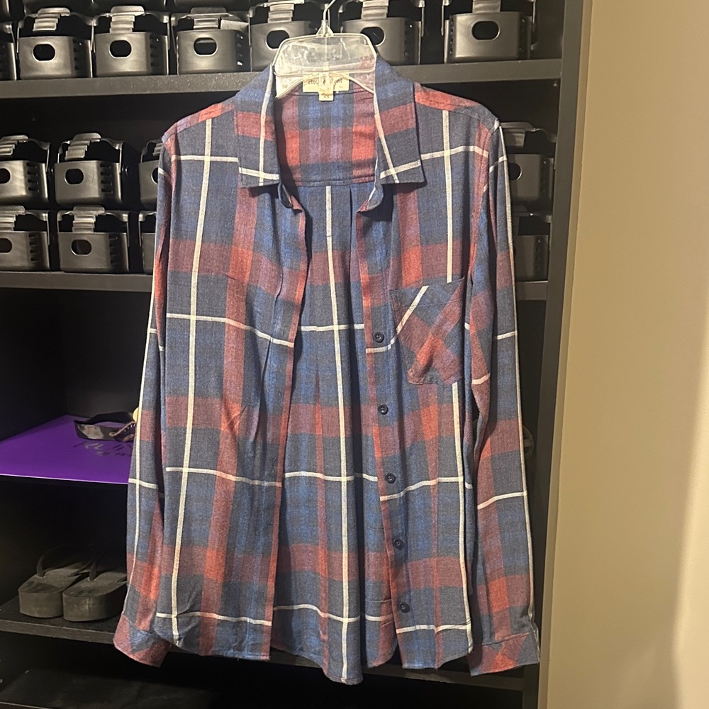 Cloth & Stone Blue and Red Plaid Shirt